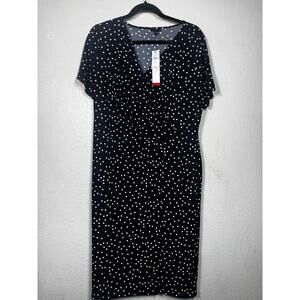 New Talbots Knit Jersey Faux-Wrap Dress Navy Blue White Polka Dot Sz 0X